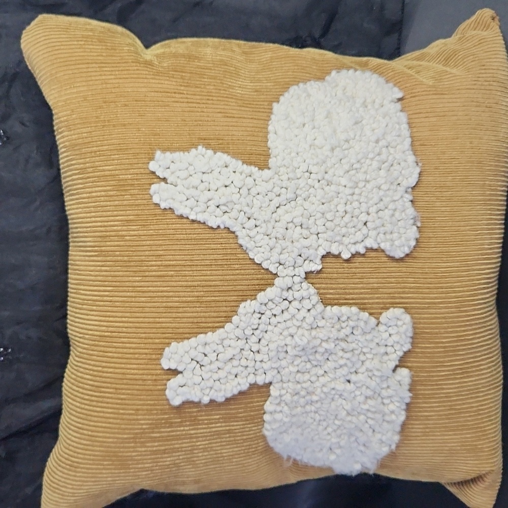 Corduroy Pillow with White Bunnies, Hook&loop, feather filled preowned - Picture 5 of 5